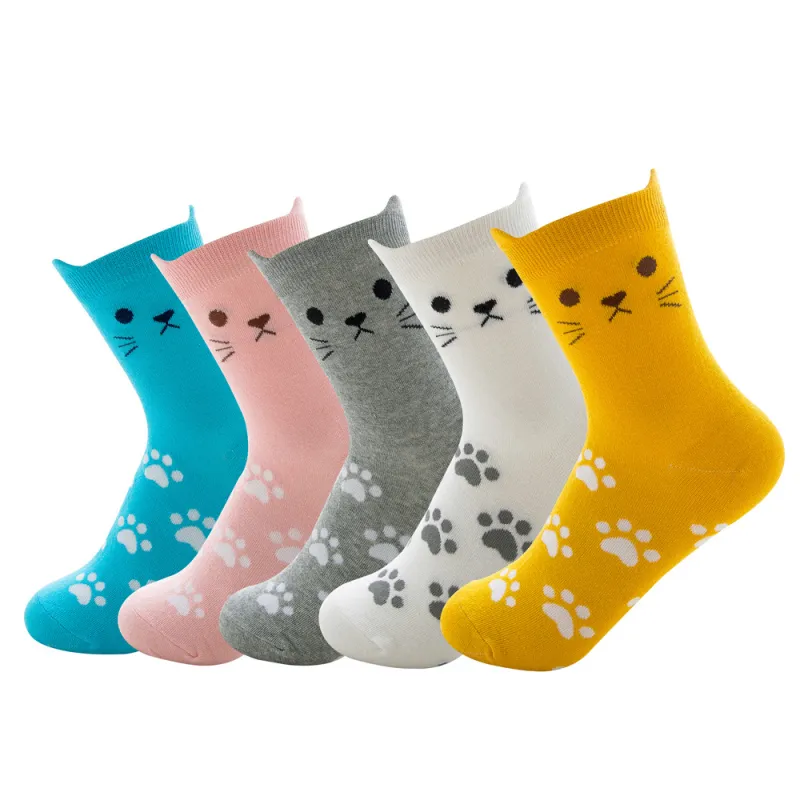 Women Cat Pattern Cartoon Stretchy Cotton Boat Socks