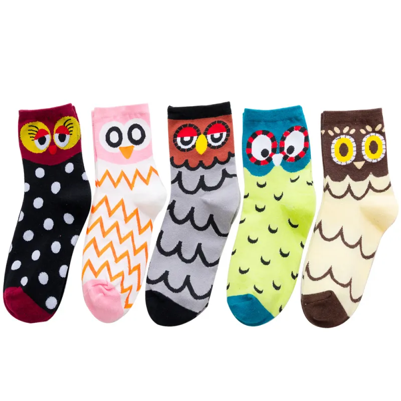 Women Owl Pattern Breathable Cotton Socks