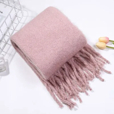 Women Winter Solid Color Tassel Pattern Thick Scarves