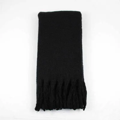 Women Winter Solid Color Tassel Pattern Thick Scarves