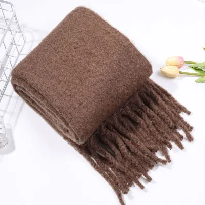 Women Winter Solid Color Tassel Pattern Thick Scarves