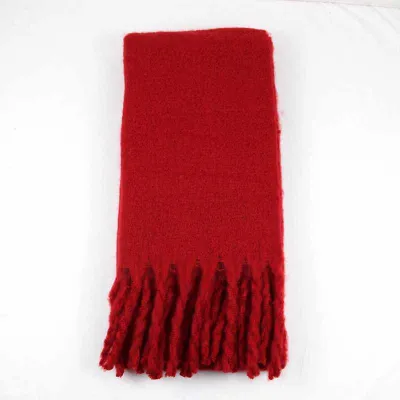 Women Winter Solid Color Tassel Pattern Thick Scarves