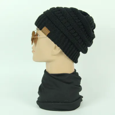 Women Solid Color Knitted Beanies Unisex Yarn Letter Pattern Hat