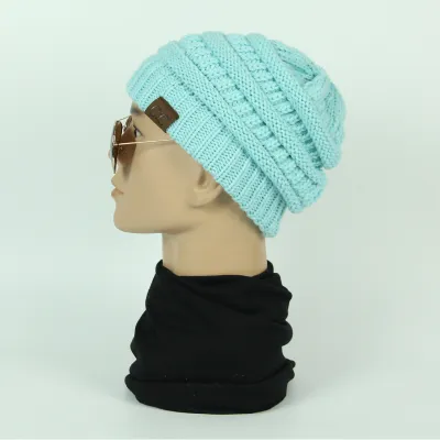 Women Solid Color Knitted Beanies Unisex Yarn Letter Pattern Hat