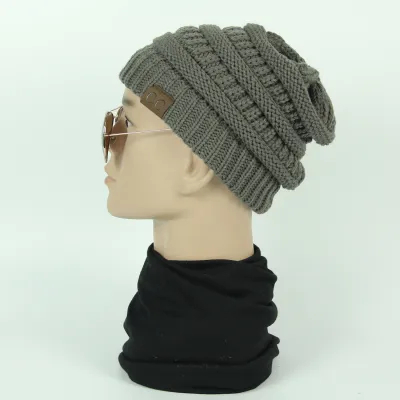 Women Solid Color Knitted Beanies Unisex Yarn Letter Pattern Hat