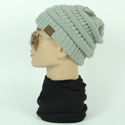 Women Solid Color Knitted Beanies Unisex Yarn Letter Pattern Hat