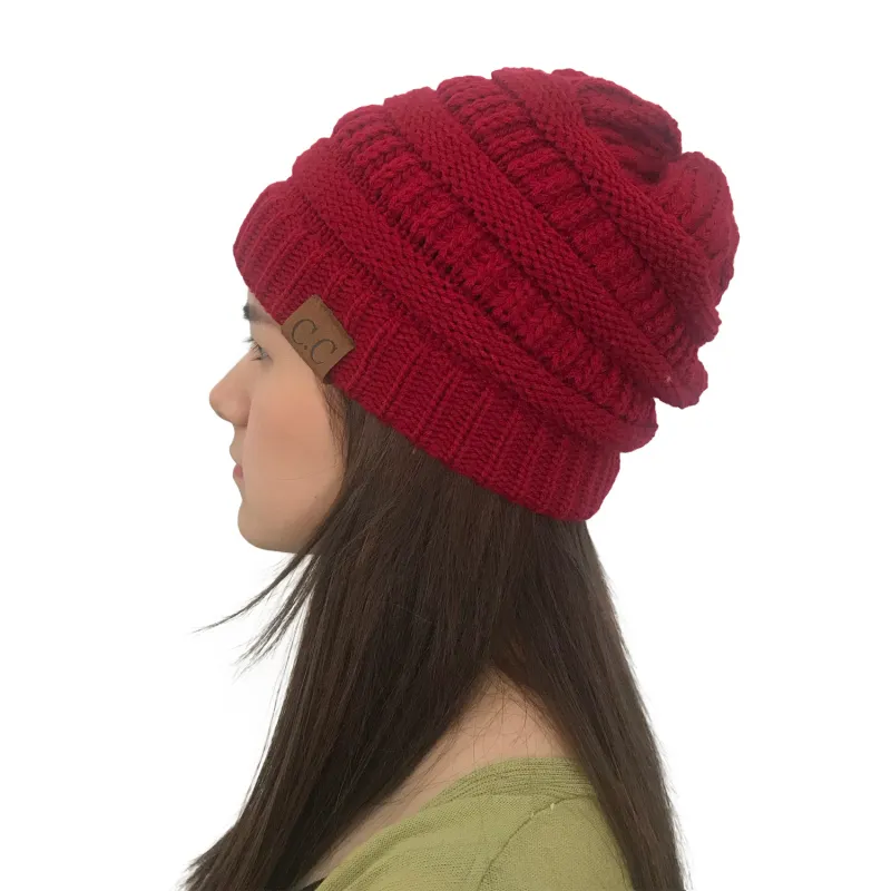 Women Solid Color Knitted Beanies Unisex Yarn Letter Pattern Hat
