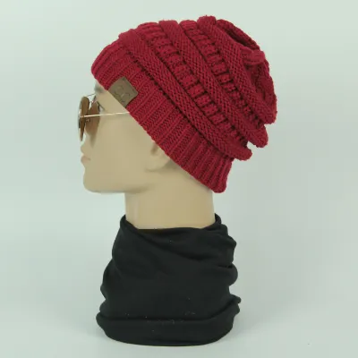 Women Solid Color Knitted Beanies Unisex Yarn Letter Pattern Hat