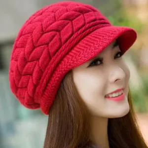 Women's Warm Knitted Wool Beanie Hat Solid Color Dome Skull Cap
