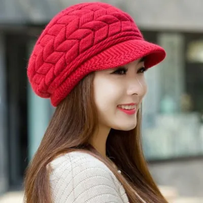 Women's Warm Knitted Wool Beanie Hat Solid Color Dome Skull Cap