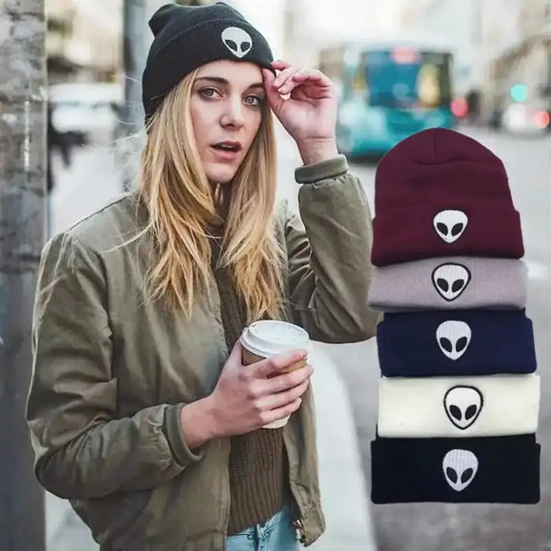 Unisex Winter Embroidery Alien Knitted Hat