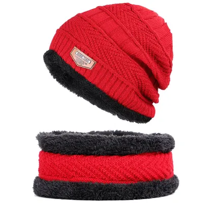 Unisex Winter Knitted Hats Scarves Cotton Stretchy