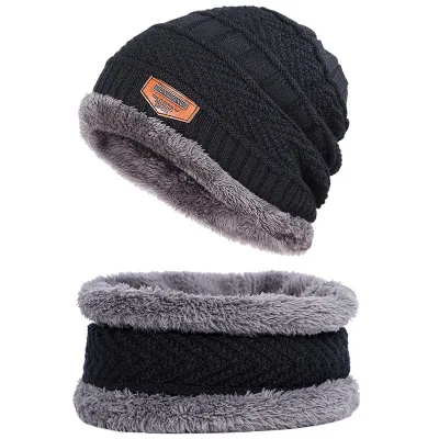 Unisex Winter Knitted Hats Scarves Cotton Stretchy