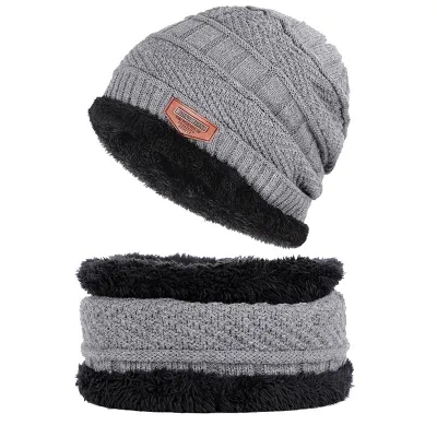 Unisex Winter Knitted Hats Scarves Cotton Stretchy