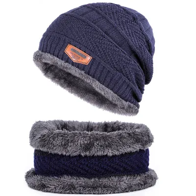Unisex Winter Knitted Hats Scarves Cotton Stretchy