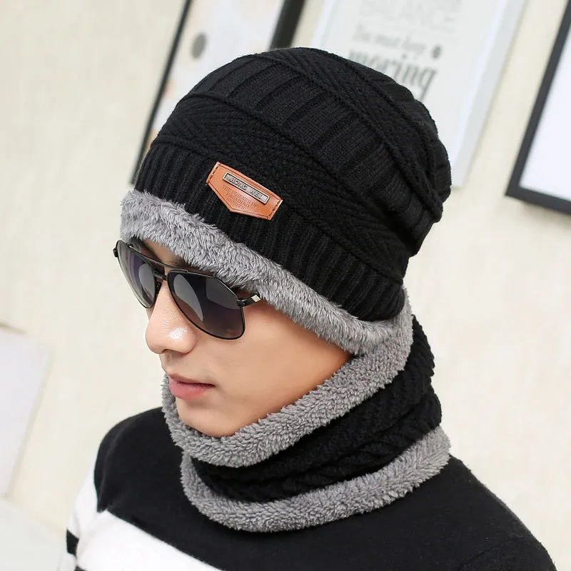 Unisex Winter Knitted Hats Scarves Cotton Stretchy