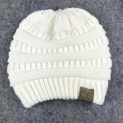 Women Winter Stretch Knitted Ponytail Hats