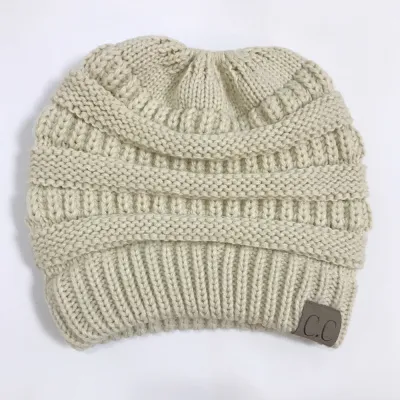 Women Winter Stretch Knitted Ponytail Hats