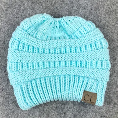 Women Winter Stretch Knitted Ponytail Hats
