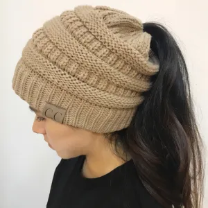 Women Winter Stretch Knitted Ponytail Hats