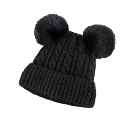 Women Plush Winter Knitted Fluffy Ball Warm Bell Hat