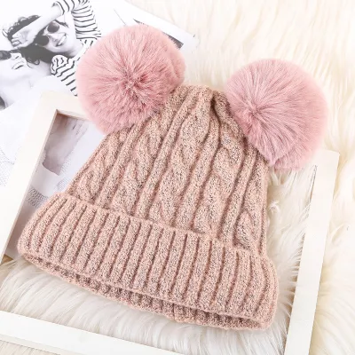 Women Plush Winter Knitted Fluffy Ball Warm Bell Hat