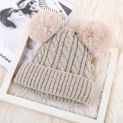 Women Plush Winter Knitted Fluffy Ball Warm Bell Hat