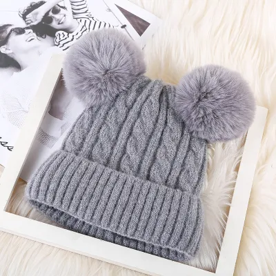 Women Plush Winter Knitted Fluffy Ball Warm Bell Hat