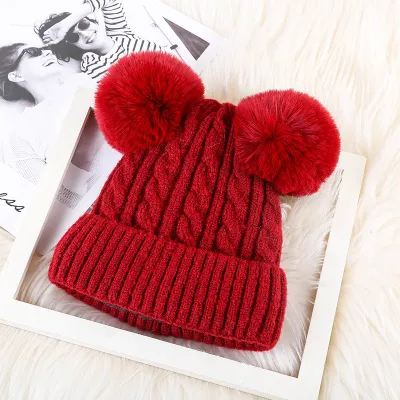 Women Plush Winter Knitted Fluffy Ball Warm Bell Hat