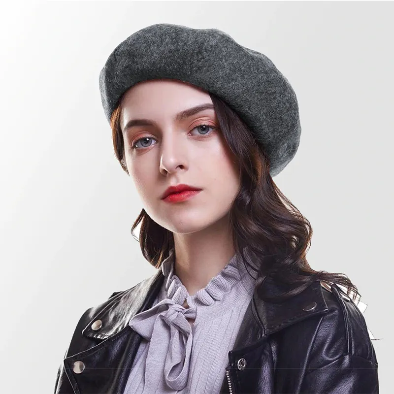 Women Winter Solid Color Wild Style Wool Blend Beret Hats