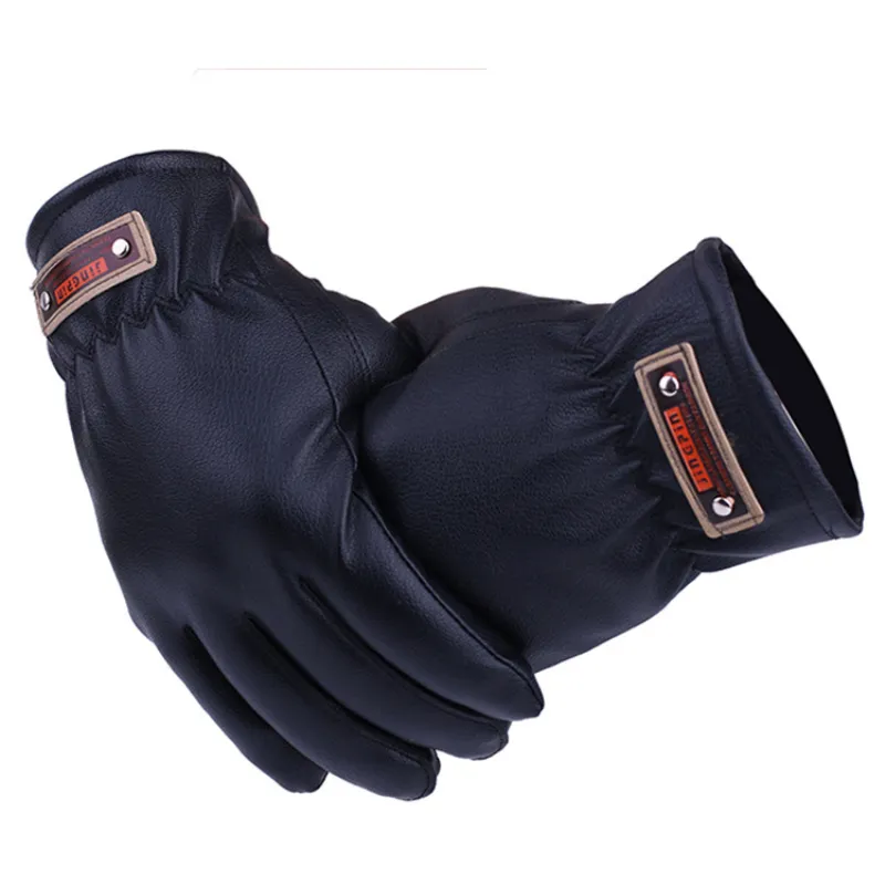 Men Winter Thicken Warm Leather Gloves