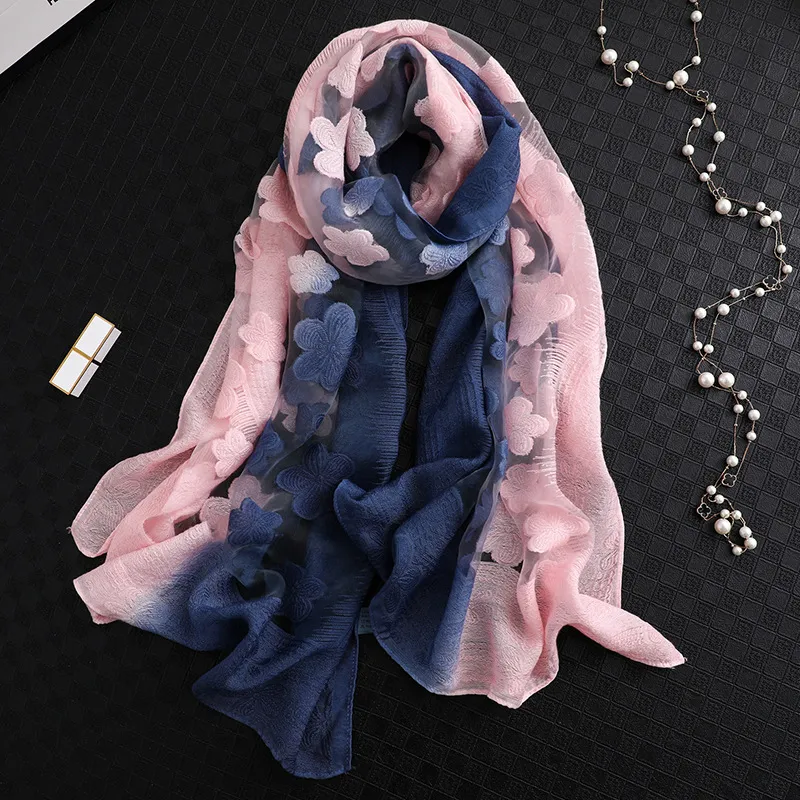 Wholesale women's fashion flower voile silk scarves - Nihaojewelry