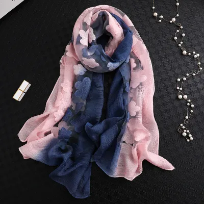 Women Gradient Flower Design Fashion Silk Scarf 180*65cm