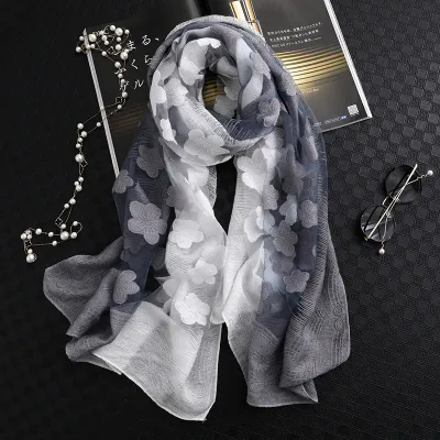 Women Gradient Flower Design Fashion Silk Scarf 180*65cm