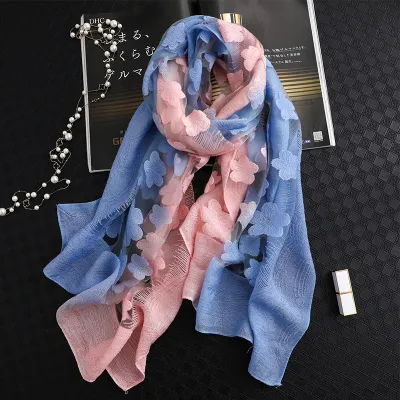 Women Gradient Flower Design Fashion Silk Scarf 180*65cm