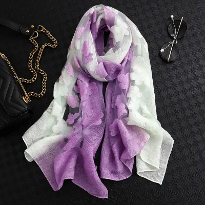 Women Gradient Flower Design Fashion Silk Scarf 180*65cm