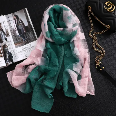 Women Gradient Flower Design Fashion Silk Scarf 180*65cm