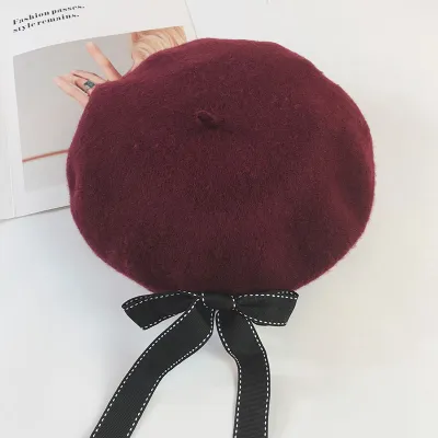 Women Winter Bow Beret Cotton Casual Dome Hat