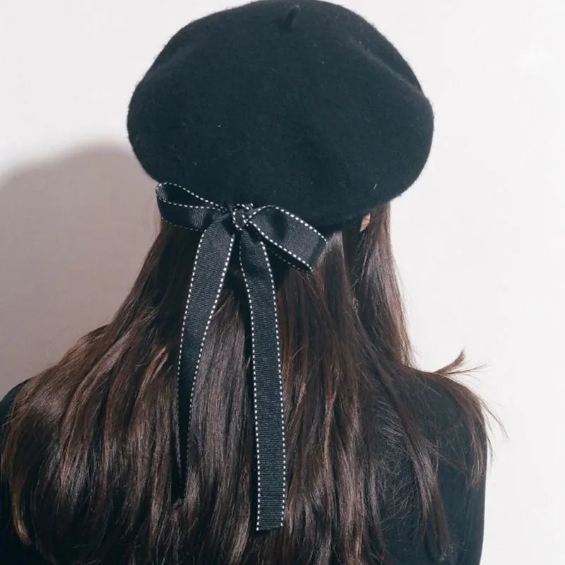 Women Winter Bow Beret Cotton Casual Dome Hat