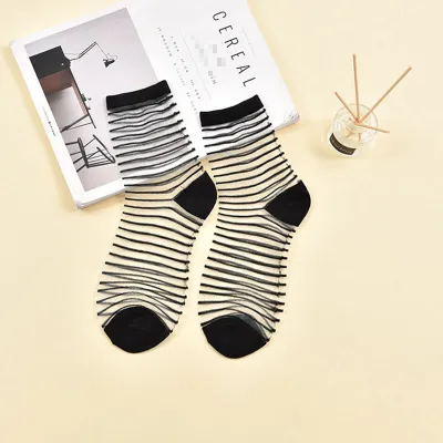 Women's Lattice Sexy Crystal Socks with Plaid Stripes, Silk and Acrylic Blend - Wild Style