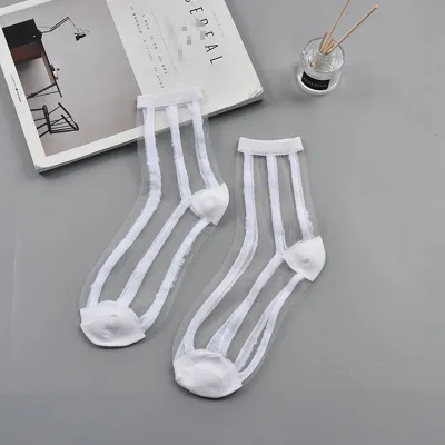 Women's Lattice Sexy Crystal Socks with Plaid Stripes, Silk and Acrylic Blend - Wild Style