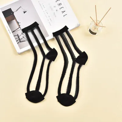 Women's Lattice Sexy Crystal Socks with Plaid Stripes, Silk and Acrylic Blend - Wild Style