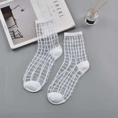 Women's Lattice Sexy Crystal Socks with Plaid Stripes, Silk and Acrylic Blend - Wild Style