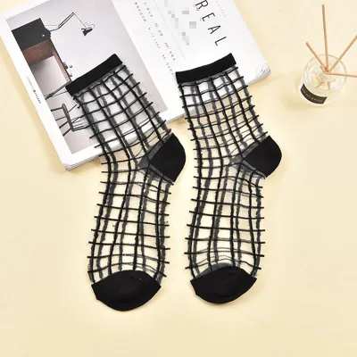 Women's Lattice Sexy Crystal Socks with Plaid Stripes, Silk and Acrylic Blend - Wild Style