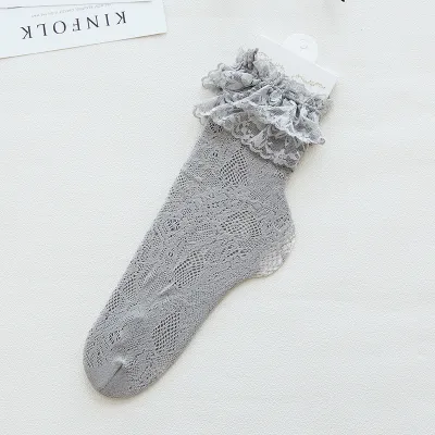 Women's Thin Lace Stretchable Socks Accessories Sweet Solid Nylon Mid-Calf