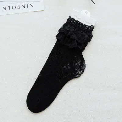 Women's Thin Lace Stretchable Socks Accessories Sweet Solid Nylon Mid-Calf