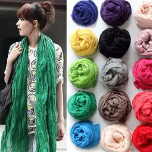 Women Solid Color Folds Long Scarf Bali Yarn 170x85cm