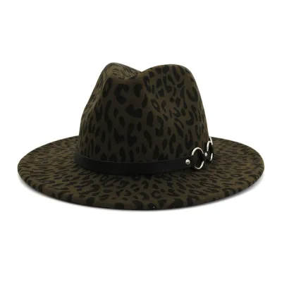 Women Fashion Leopard Pattern Wool Felt Bell Hat
