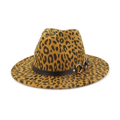 Women Fashion Leopard Pattern Wool Felt Bell Hat