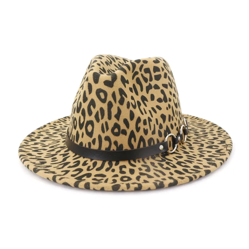 Women Fashion Leopard Pattern Wool Felt Bell Hat